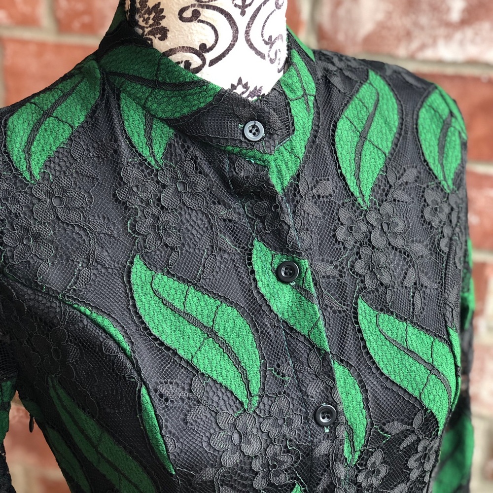 ❤️❤️❤️ Beautiful Green& Black Midi Lace Dress - Picture 4 of 8
